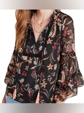 Maeve Anthropologie Odette Floral Peasant Blouse Size Small Bell Sleeve Festival